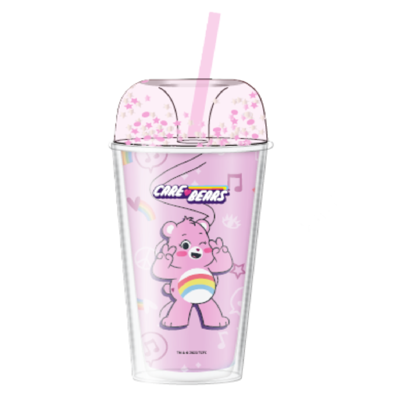 Care Bears Collection Pink Double Wall Plastic Tumbler & Straw