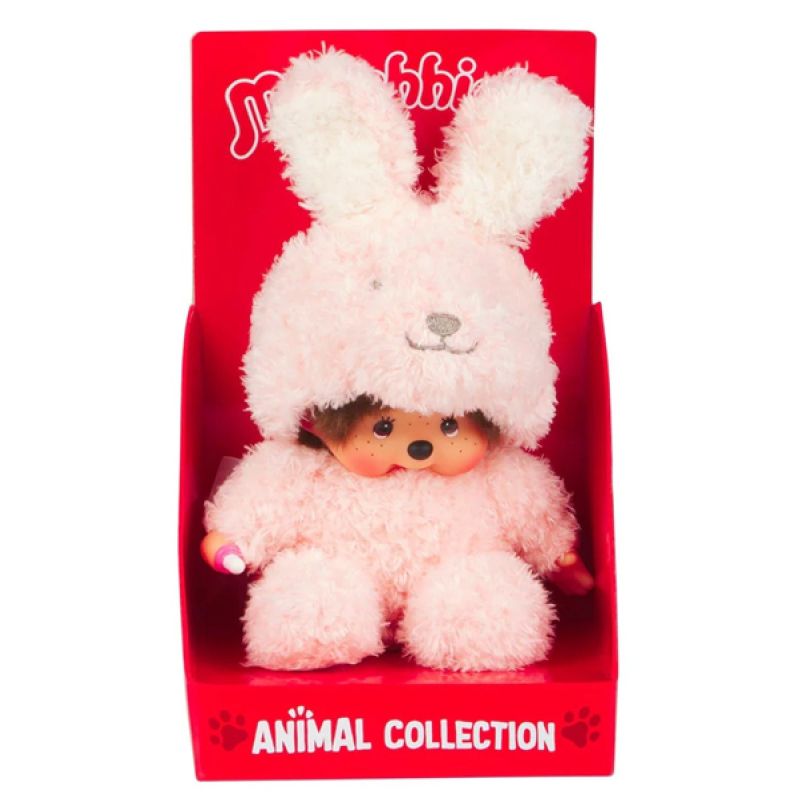 Bandai Monchhichi Animal Collection Pink Bunny 16cm Plush Soft Toy
