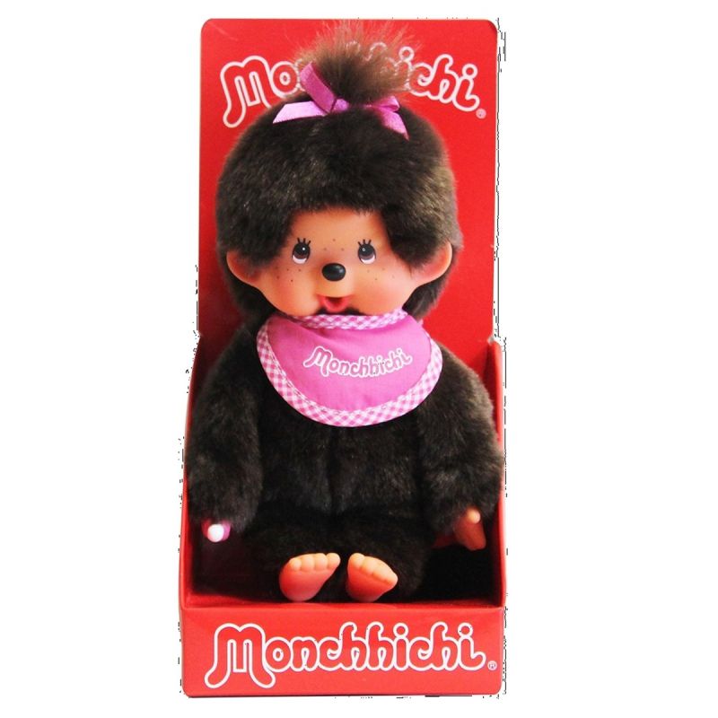 Bandai Monchhichi Classic Pink Bib Girl 16.5cm Plush Soft Toy 