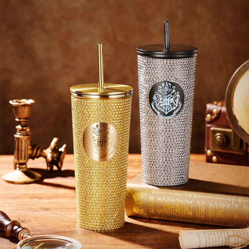 Harry Potter Gold Studded Steel Tumbler 650ml with Straw