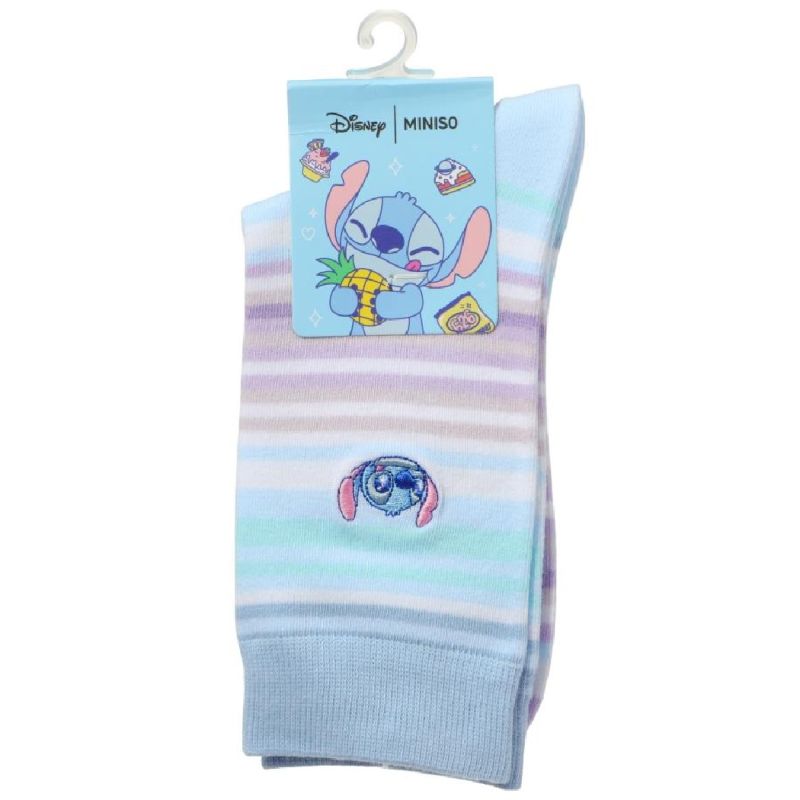 Disney Stitch Dinner Party Striped Embroidered Socks Size 5-7.5