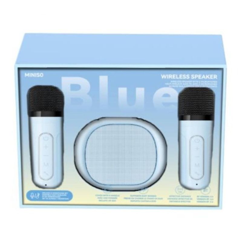 MINISO Macaron Series Model A16 Blue Wireless Speaker & 2 Microphones Set