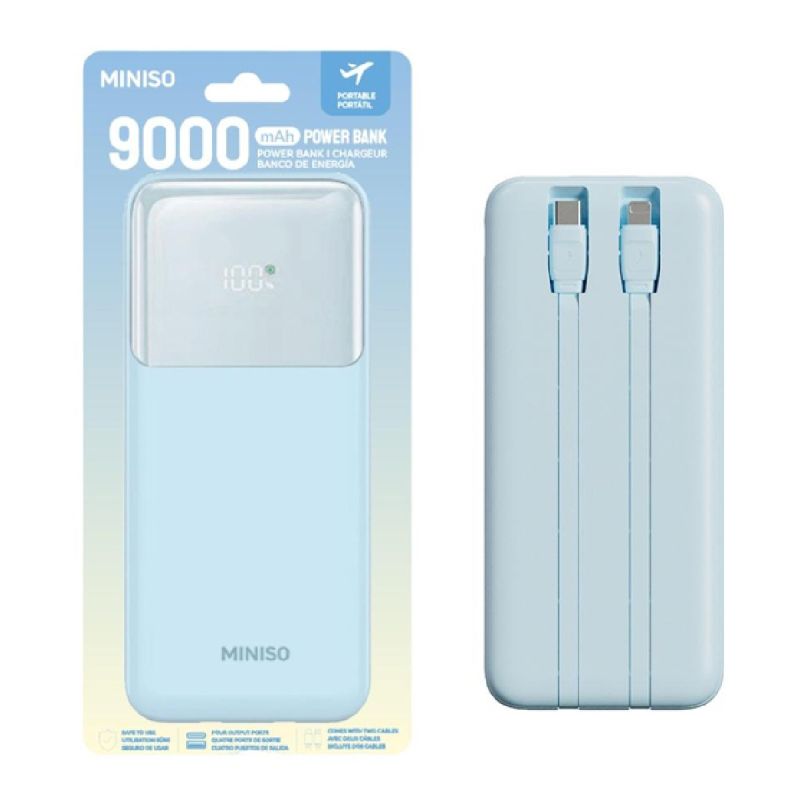 MINISO 9000mAh Blue Built In Dual Cable Power Bank