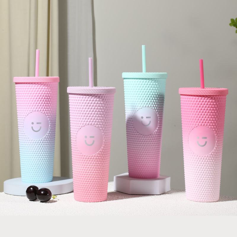 MINISO Sweet Funk Studded Plastic Tumbler & Straw 700ml