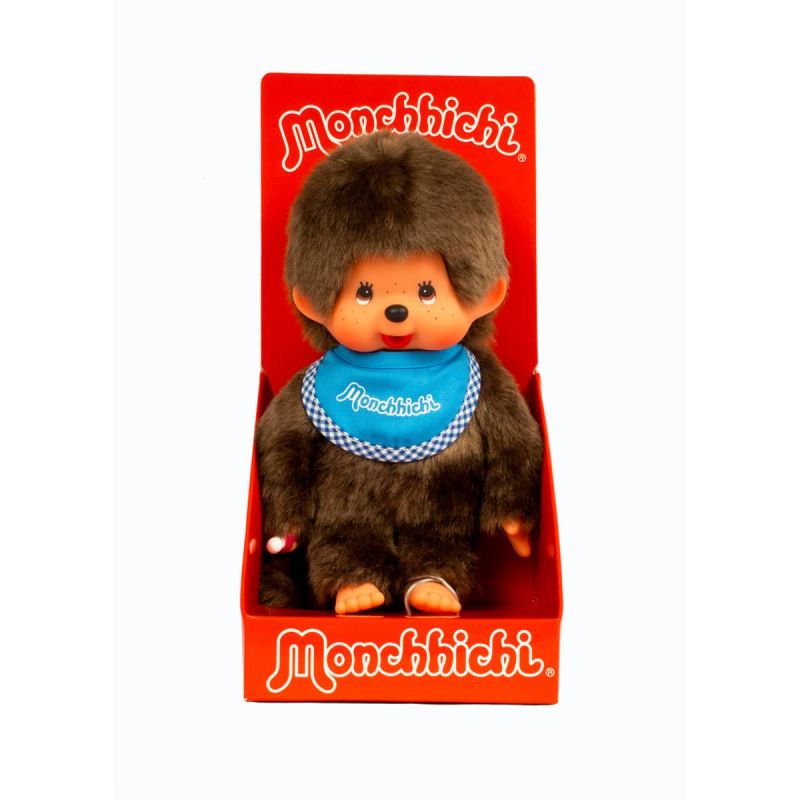 Bandai Monchhichi Classic Blue Bib Boy 16.5cm Plush Soft Toy