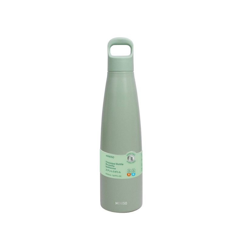 MINISO Colorful Series Green Double Walled Insulated Water Bottle 500ml