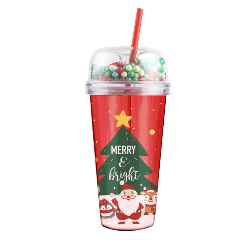 MINISO Merry Christmas Cup & Straw 480ml