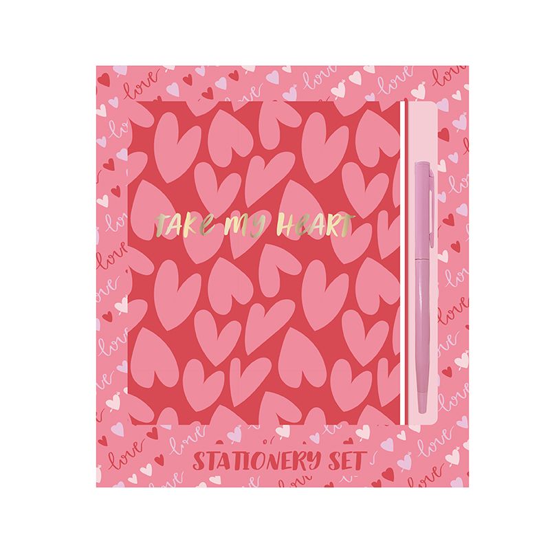 Pink Romance Series Stationery Set (A5 Hardcover Book, 1 Ballpoint Pen)