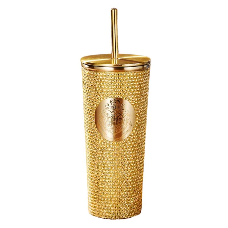 Harry Potter Gold Studded Steel Tumbler 650ml with Straw