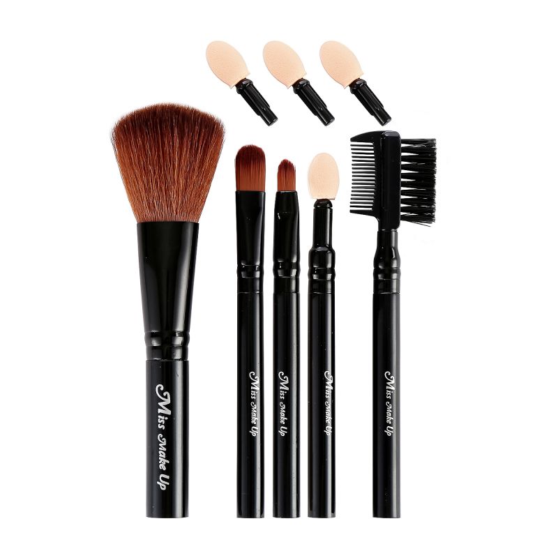 MINISO Black 5 Piece Makeup Brush Set with Eyeshadow Applicator Tips