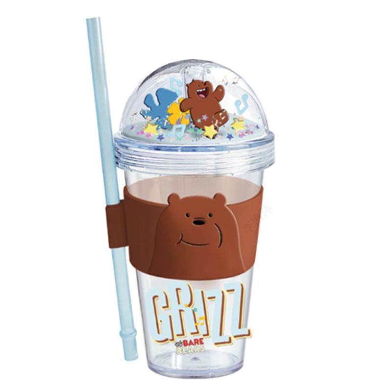 We Bare Bears Seaside Music Festival Grizzley Glitter Plastic Tumbler & Straw 420ml