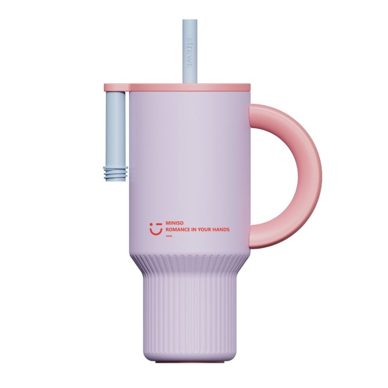 MINISO Purple Double Wall Steel Tumbler & Straw 920ml