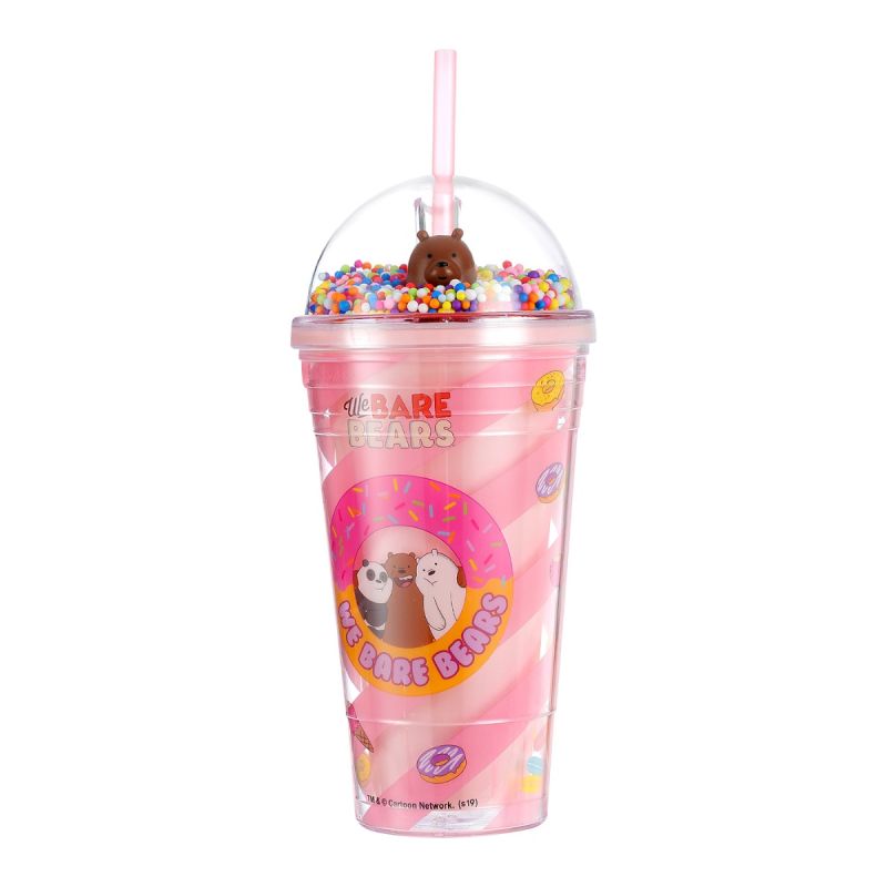 We Bare Bears Grizzly Donut Pink Tumbler & Straw