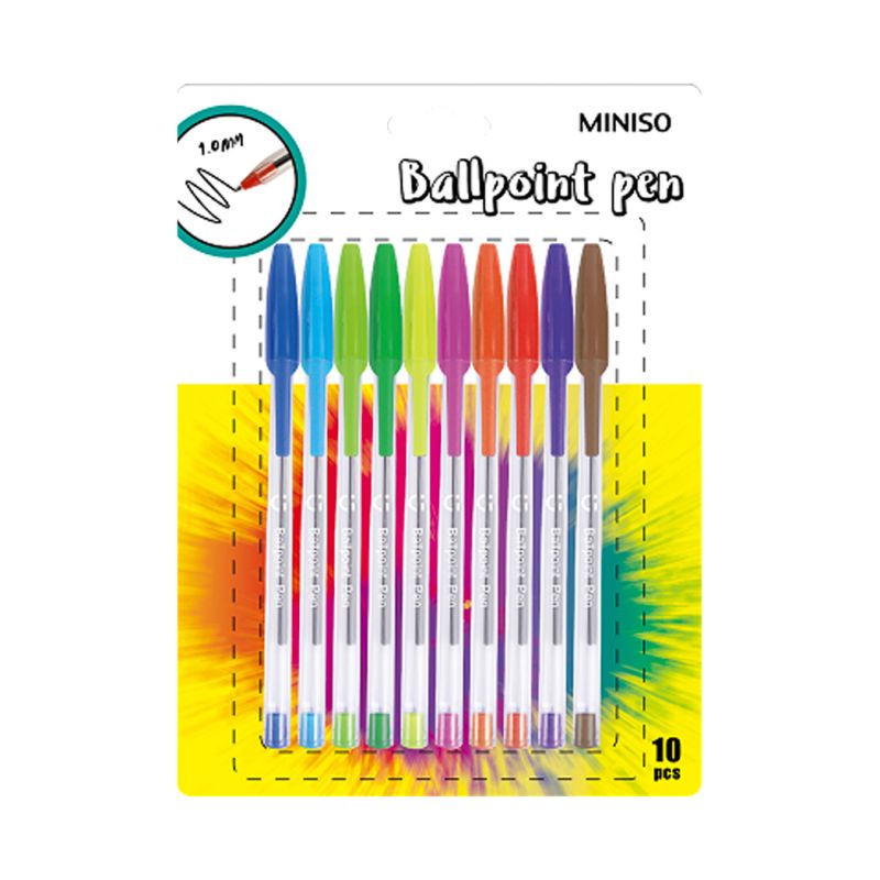Coloured Ballpoint Pen with Cap 10 Pack