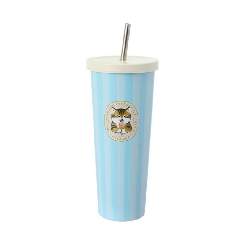Mofusand Ice Cream Collection Blue Striped Tumbler & Straw