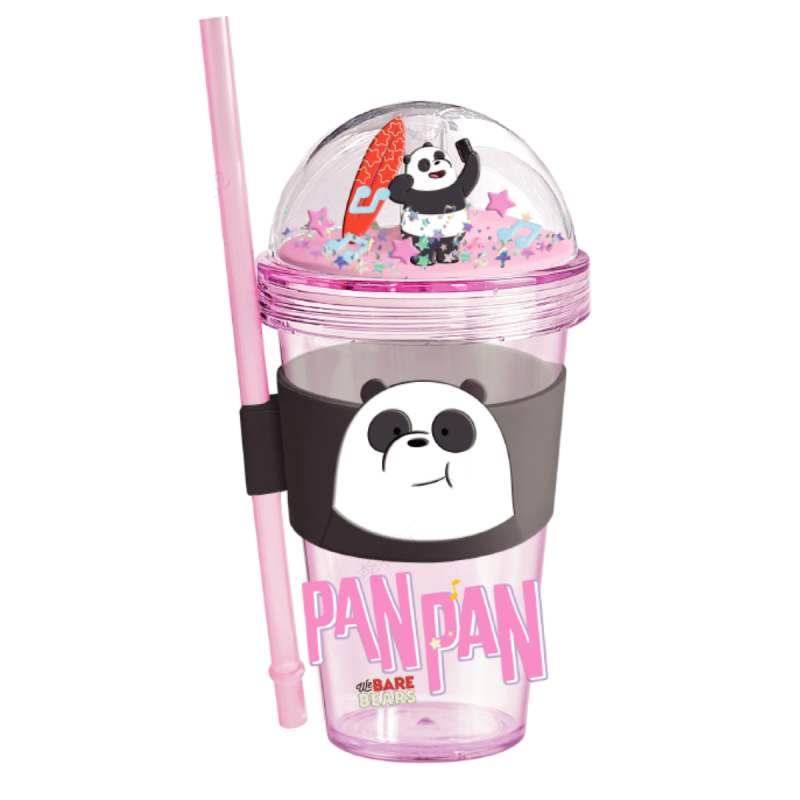 We Bare Bears Panda Seaside Music Festival Glitter Plastic Tumbler 420ml