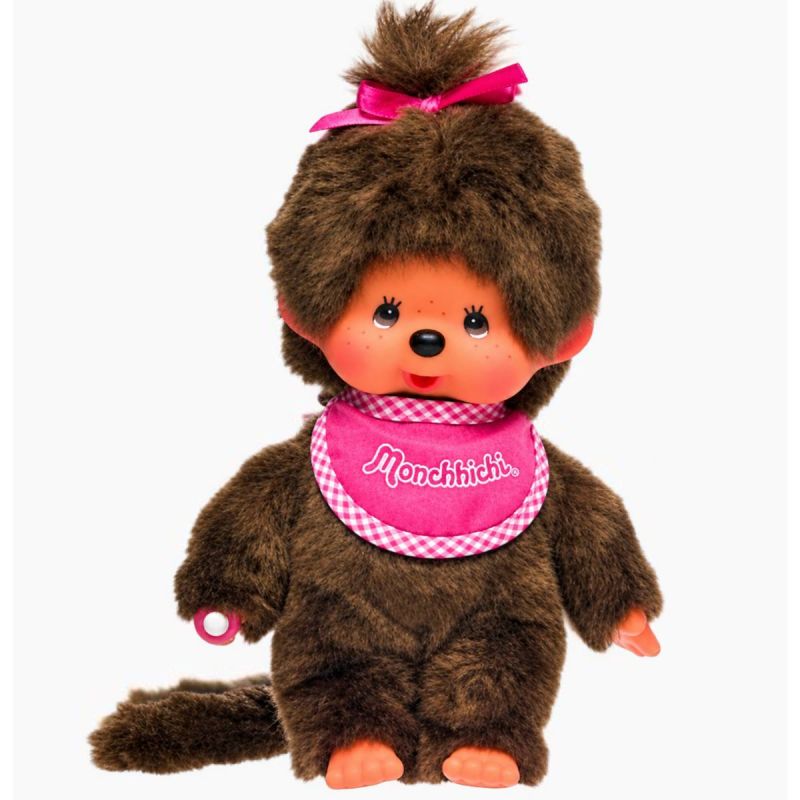 Bandai Monchhichi Classic Pink Bib Girl 16.5cm Plush Soft Toy 