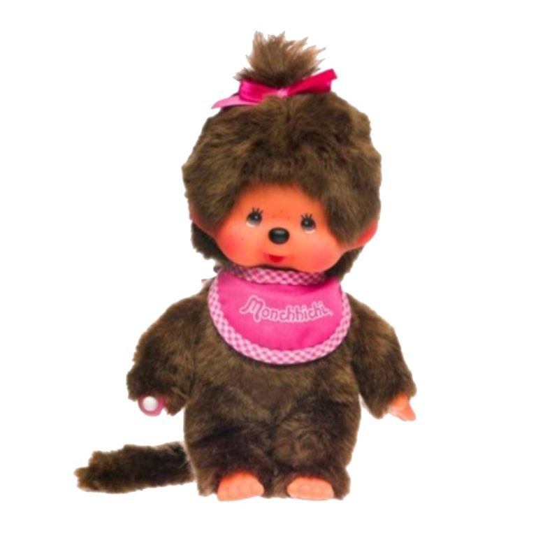 Bandai Monchhichi Classic Pink Bib Girl 16.5cm Plush Soft Toy 
