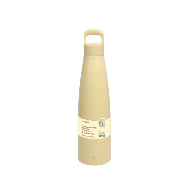 MINISO Colorful Series Yellow Double Walled Insulated Water Bottle 500ml