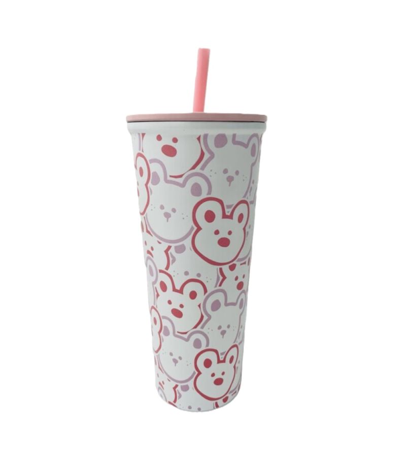 Pink Romance Series Cute Bear Single-Layer Stainless Steel Cup 800ml