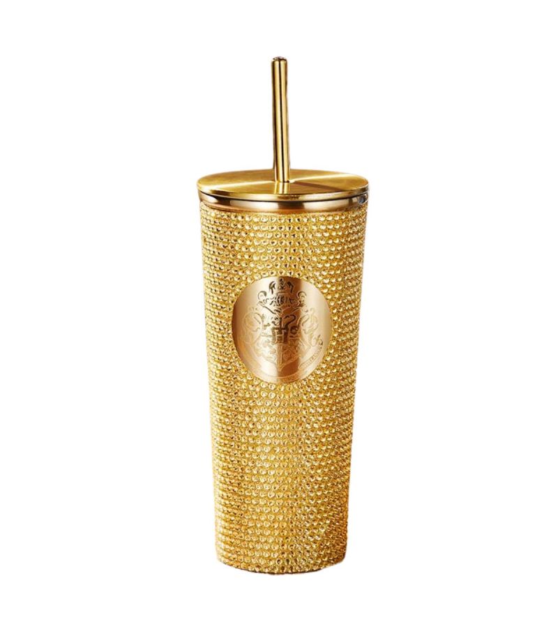 Harry Potter Gold Studded Steel Tumbler 650ml with Straw
