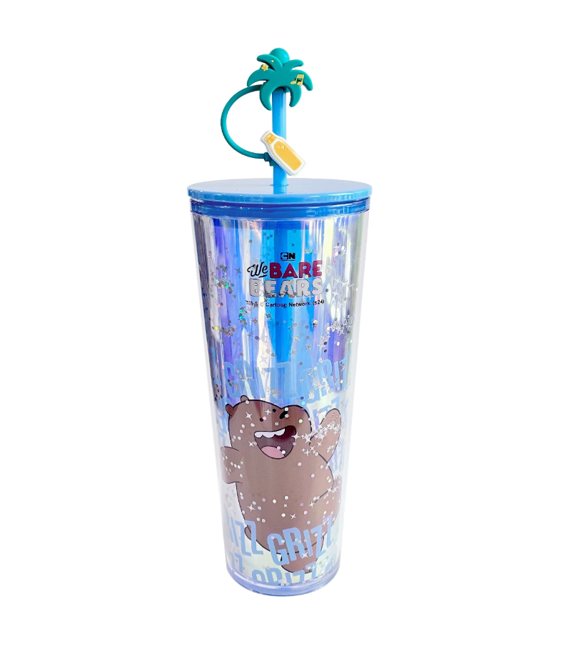 We Bare Bears Seaside Music Festival Grizz Double Wall Plastic Tumbler with Straw (800ml)