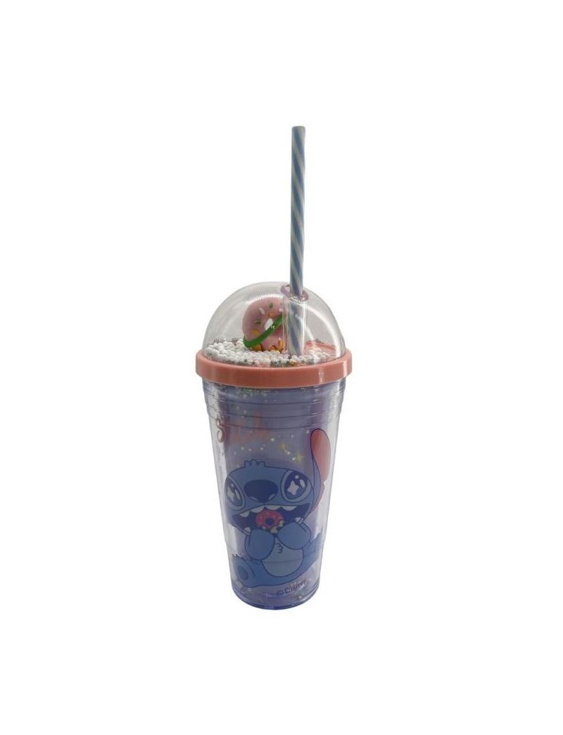 Disney Stitch Dinner Party Donut Double Wall Plastic Bottle With Straw 480ml 