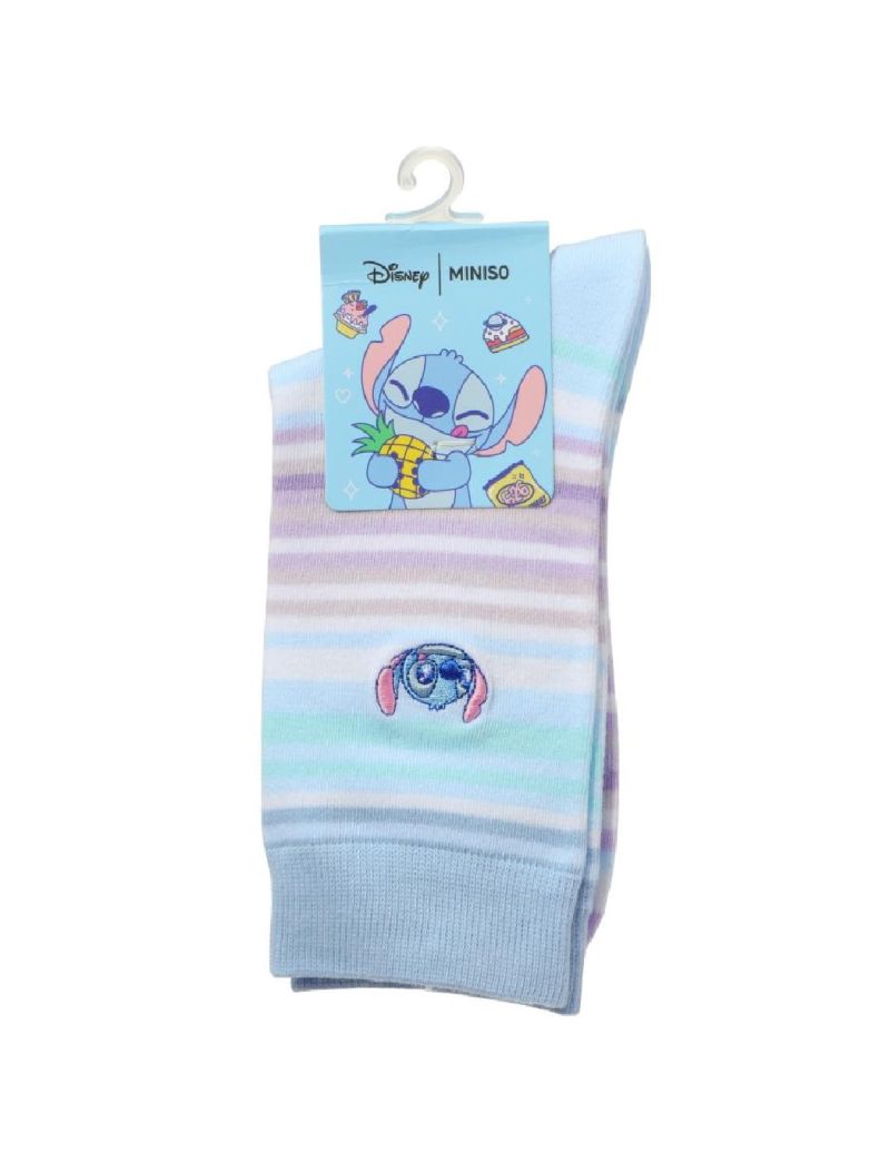 Disney Stitch Dinner Party Striped Embroidered Socks Size 5-7.5
