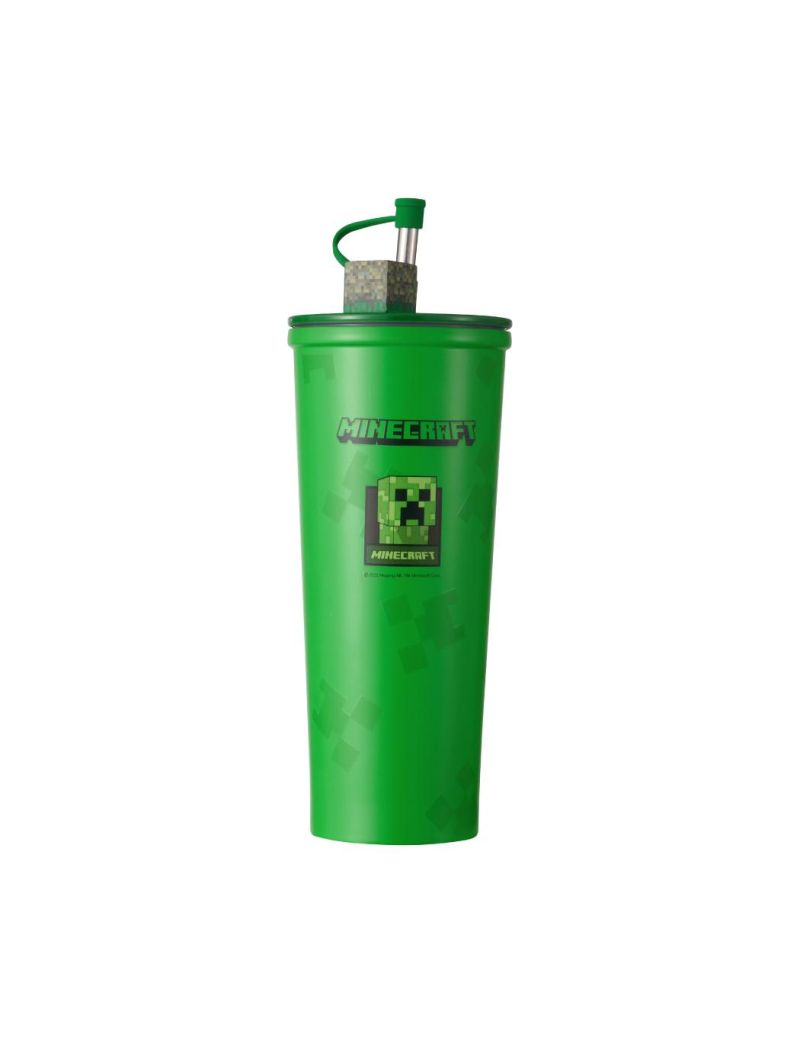 Minecraft Steel Bottle With Straw 650ml Green