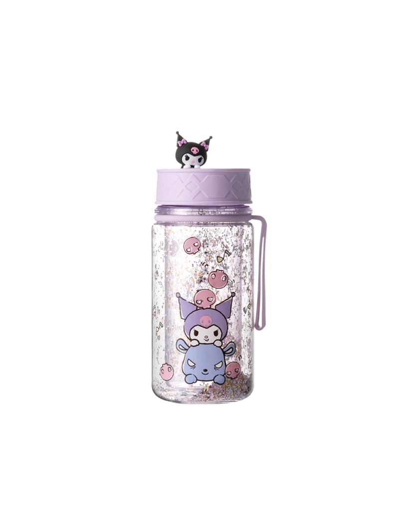 Sanrio Kuromi Glitter Plastic Water Bottle With Strap 300ml