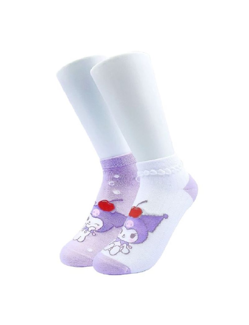 Sanrio Kuromi Cherry Ankle Socks 2 Pairs Size 4.5-6.5