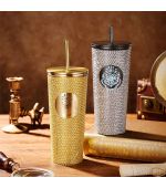 Harry Potter Gold Studded Steel Tumbler 650ml with Straw