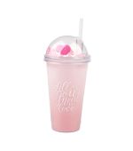 Pink Romance Series Double-Layer Straw Plastic Cup 460ml