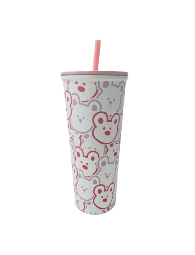 Pink Romance Series Cute Bear Single-Layer Stainless Steel Cup 800ml