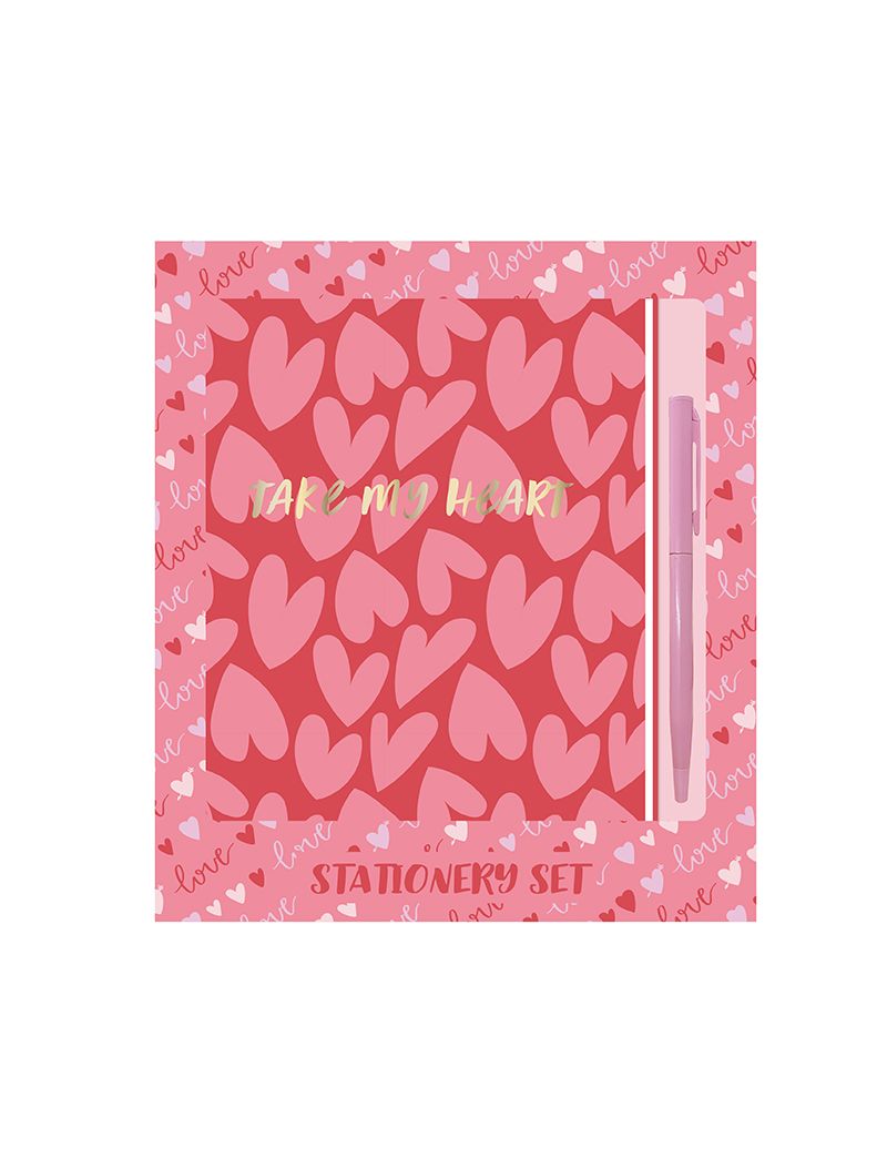 Pink Romance Series Stationery Set (A5 Hardcover Book, 1 Ballpoint Pen)