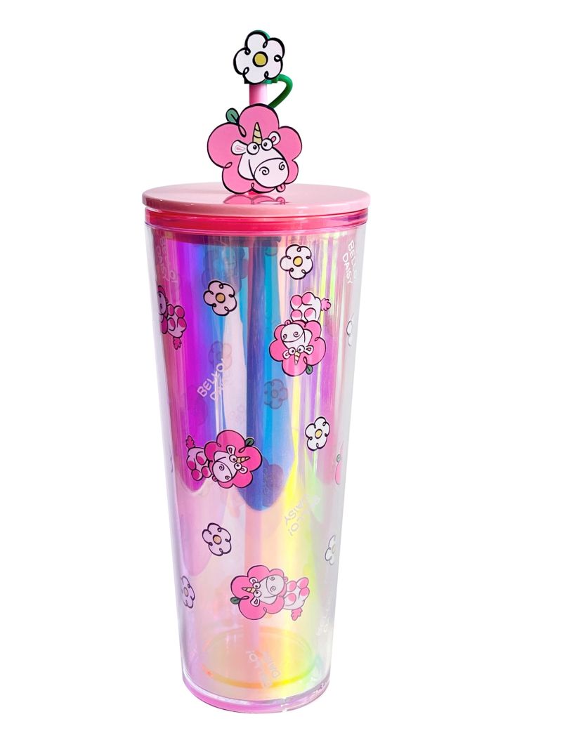 Daisy Minions Collection Double Wall Plastic Bottle with Straw (800mL)(Pink)