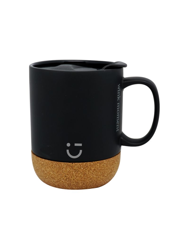 Miniso Ceramic Mug with Lid and Cork Base - 300mL (Black)