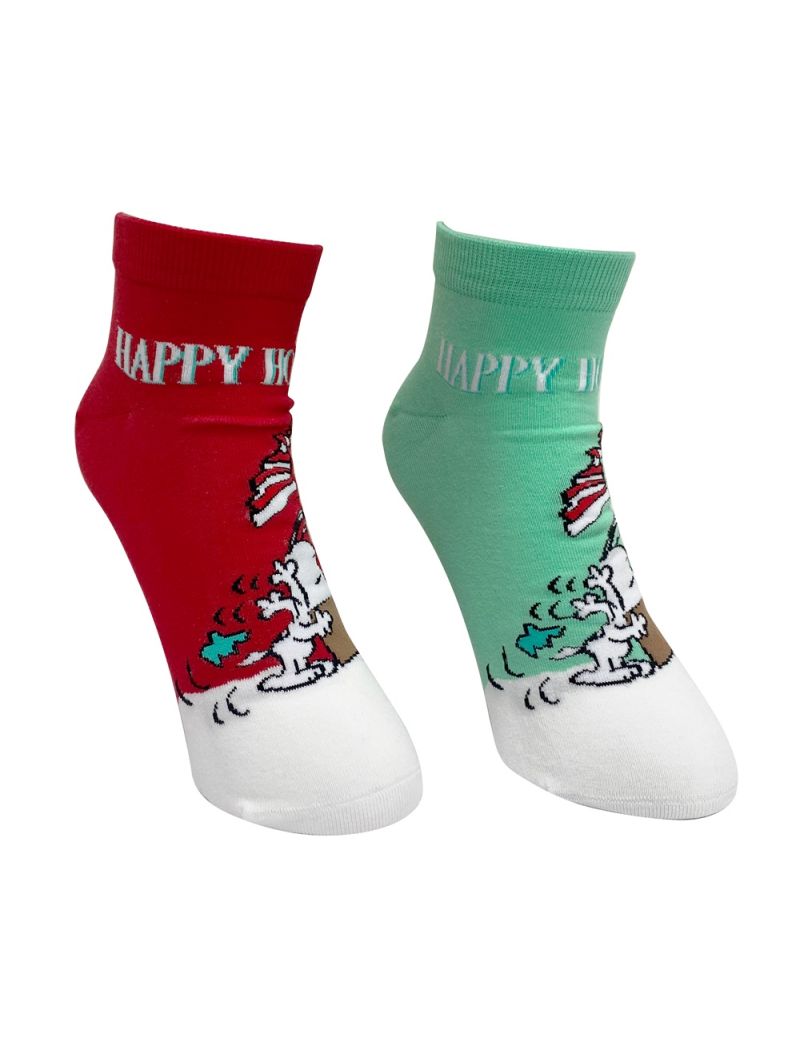 Snoopy Christmas Happy Holidays Ankle Socks Size 5-7.5 (Assorted Colours)