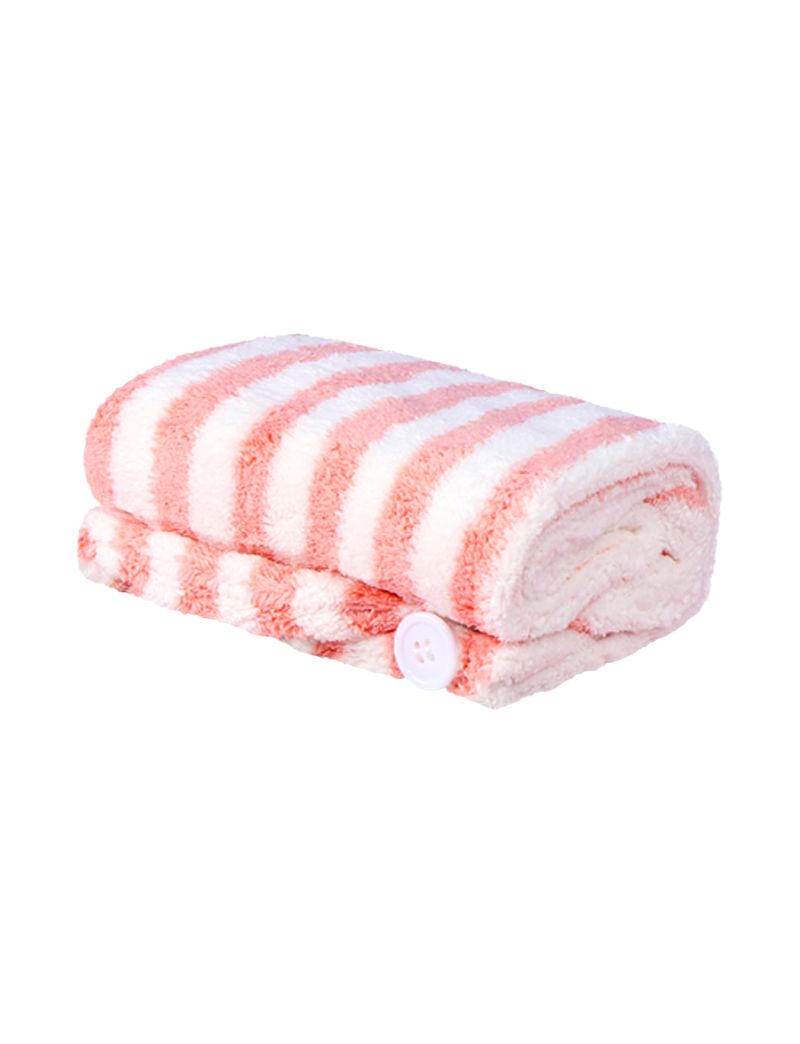 Striped Quick Drying Thickened Hair Towel Wrap(Pink-orange)