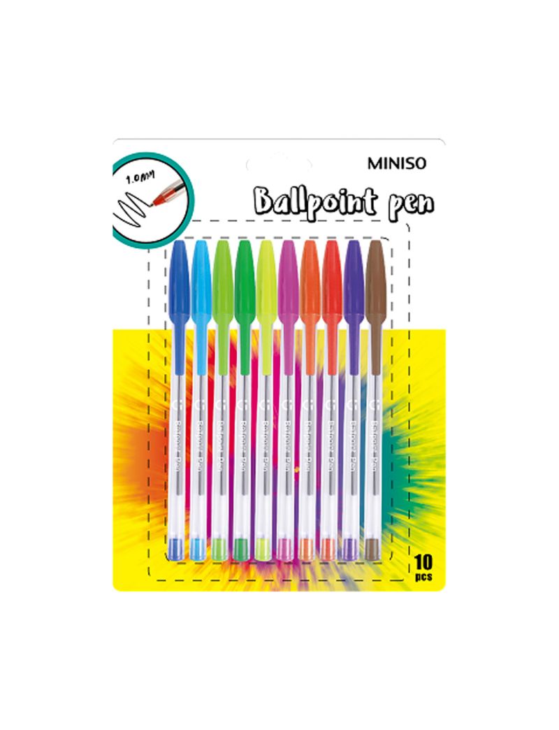 Coloured Ballpoint Pen with Cap 10 Pack