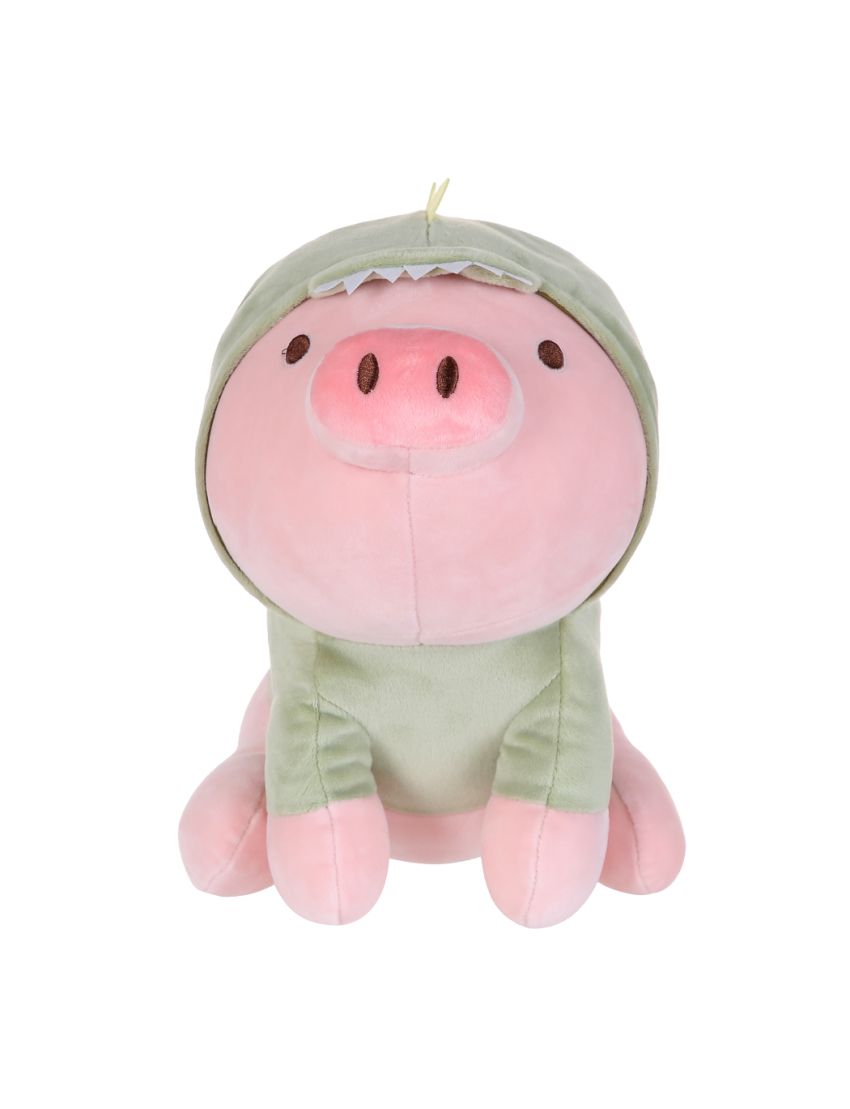 Sitting Piglet Plush Toy with Dinosaur Hoodie