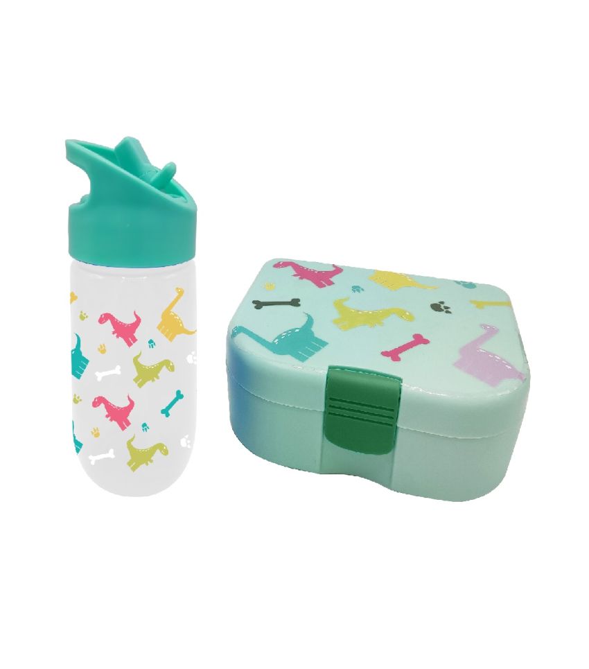 MINISO Dinosaur Series Green Bento Box & Water Bottle Set