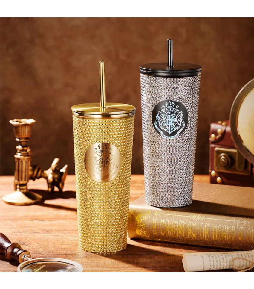 Harry Potter Silver Studded Steel Tumbler 650ml With Straw
