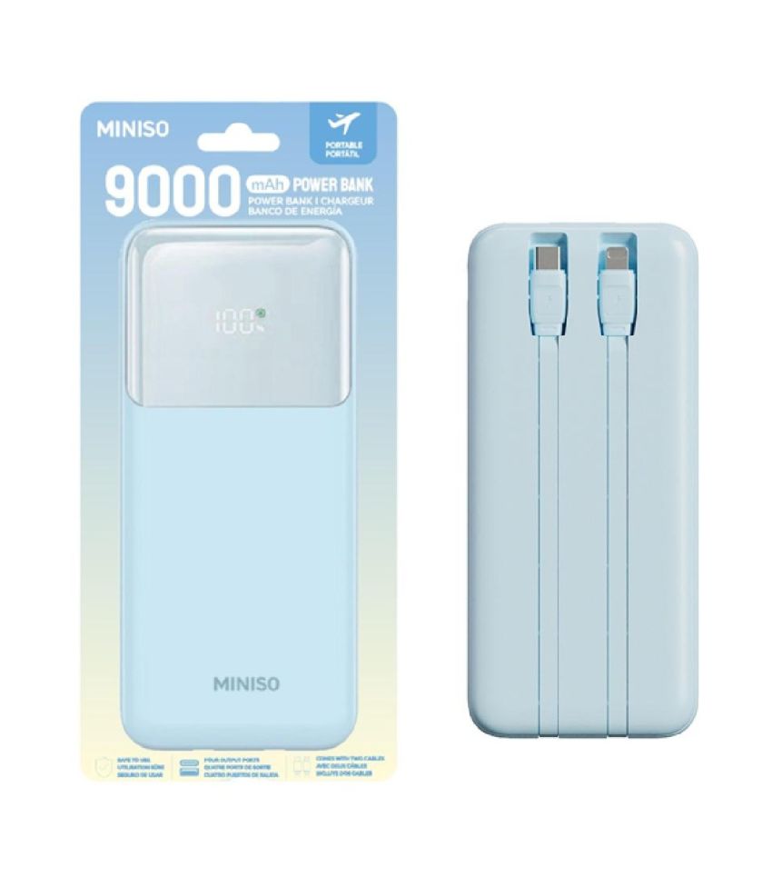 MINISO 9000mAh Blue Built In Dual Cable Power Bank