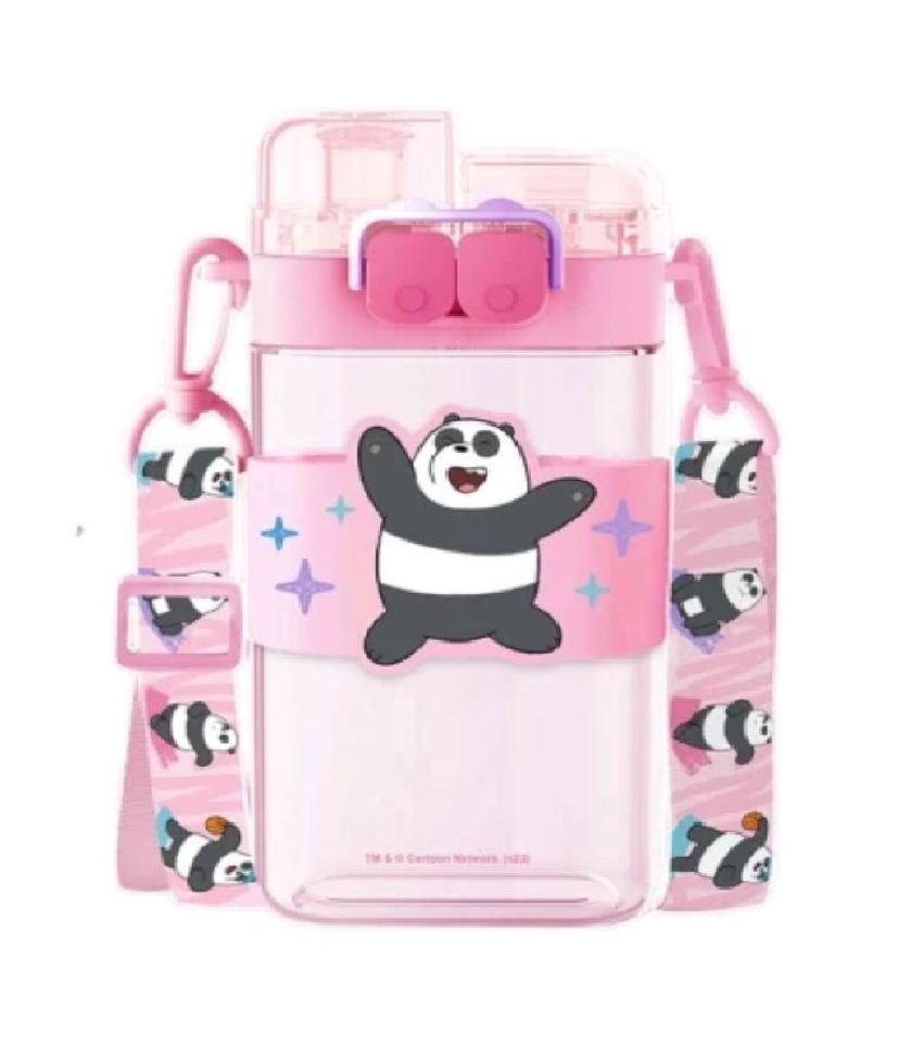 We Bare Bears Panda Bear Music Festival Plastic Water Bottle With Strap 560ml