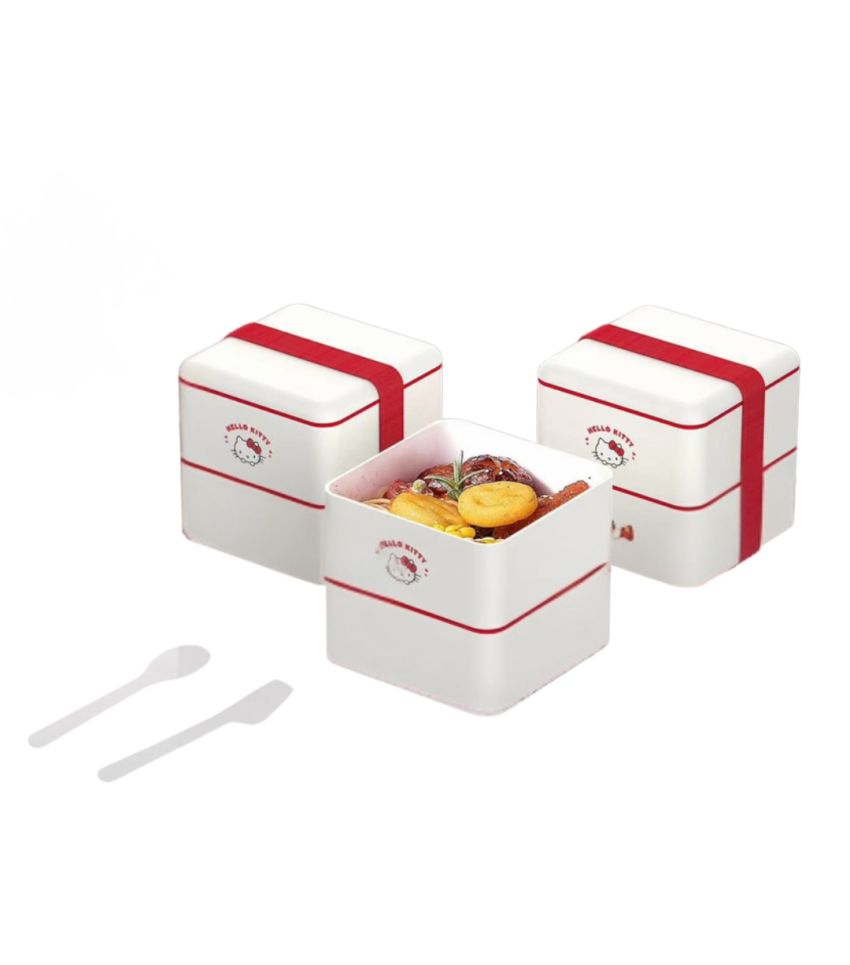 Sanrio Hello Kitty Apple Collection Square Double Layered Bento Box 1600ml