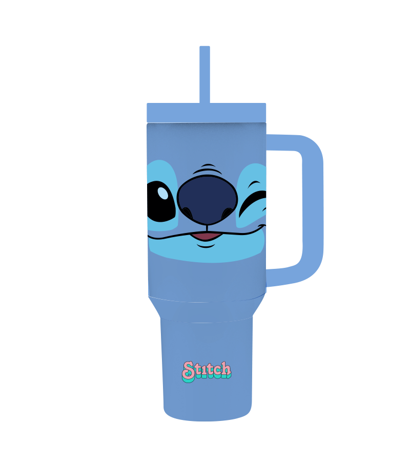 Disney Lilo & Stitch Collection Cute Face Series Double Wall Steel Tumbler with Straw (1200mL)