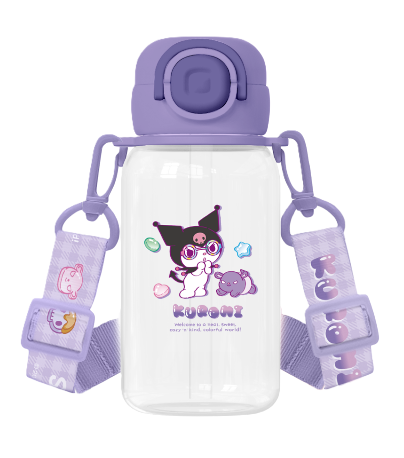Sanrio Kuromi Sweet Factory Plastic Bottle With Straw & Strap 690ml