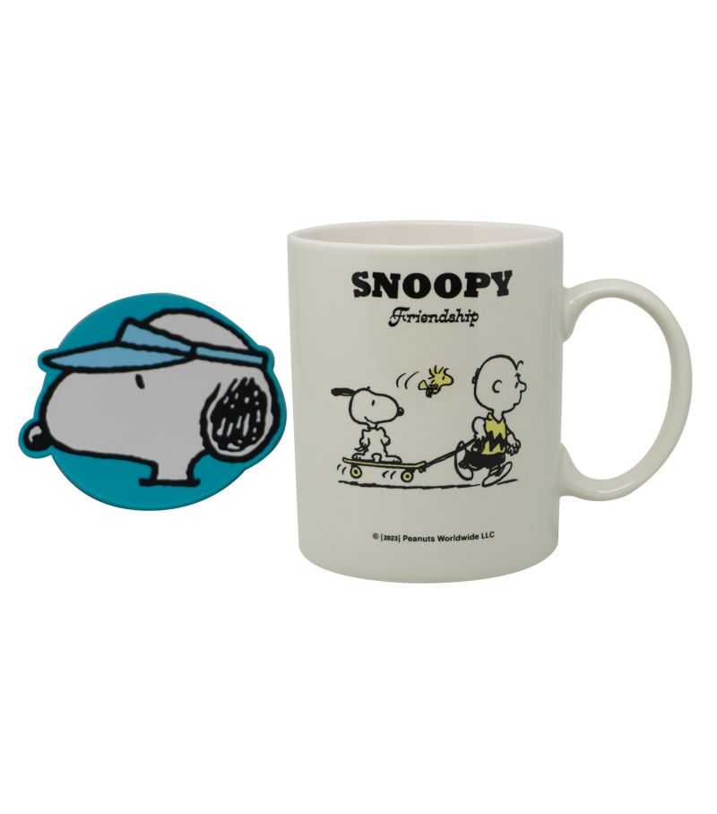 Snoopy Summer Travel Collection Off White Ceramic Cup & Coaster 340ml