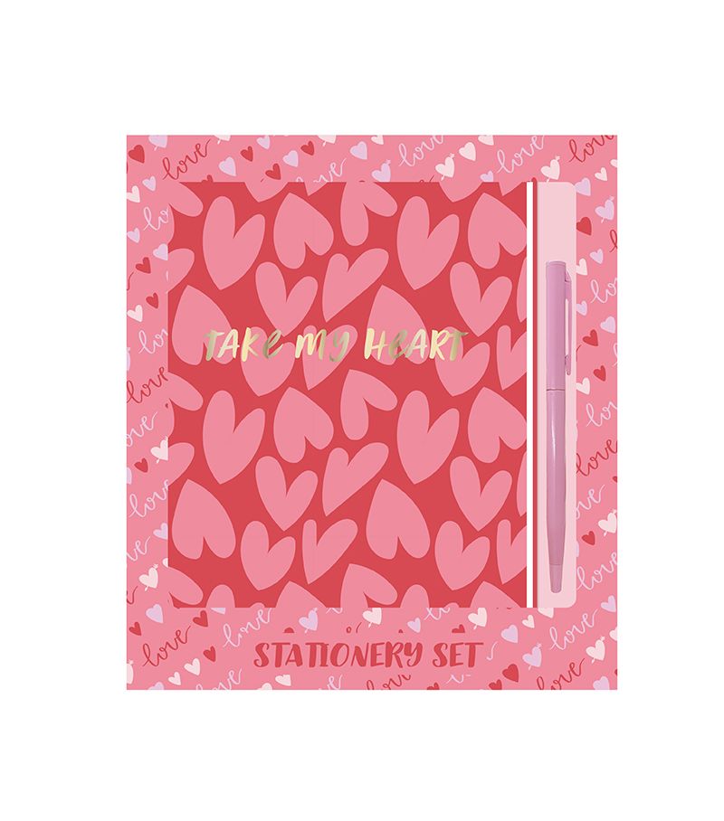 Pink Romance Series Stationery Set (A5 Hardcover Book, 1 Ballpoint Pen)